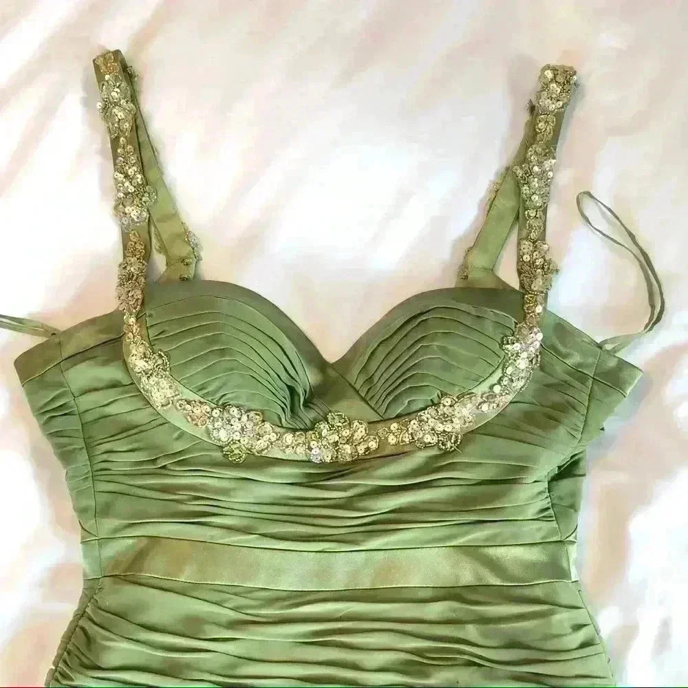 Green Ruched Mini Dress - Picture 6 of 8